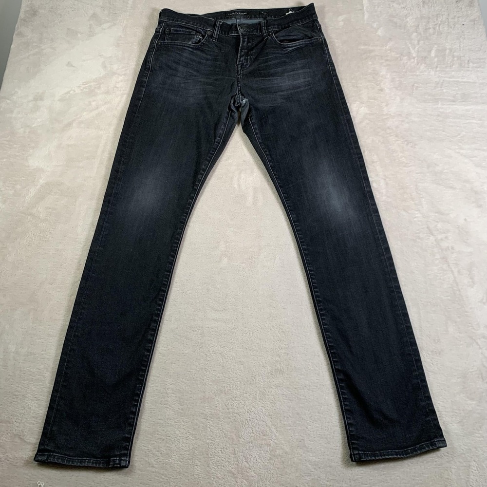 Lucky Brand Jeans Mens 31x32‎ Black 110 Skinny Stretch Denim Faded Wash Zip FLAW